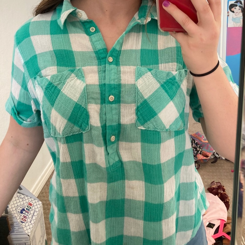 Merona Green and White Plaid Short Sleeve